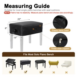 Explore Land Heavy Duty Piano Bench Cover with Zipper -Waterproof and Thicken Leatherette Slipcover Fit Piano Stool Artist Seat Cover - 22" Lx 14" Wx 8" H