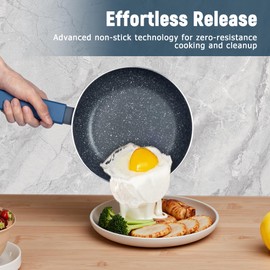 LINKLIFE Cooking Pots and Pans Set, 6-Piece Non Stick Granite Cookware Set, Small Sauce Pan & Stock Pot with Lid, Cool-Touch Handle, Universal Induction Base, Blue