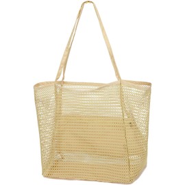 Fammart Mesh Beach Tote Bag Casual Womens Shoulder Handbag, 24L Large Grocery Bag with Splash-Proof Zipper Pocket