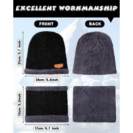10 Pieces Winter Hat Beanie Scarf Touch Screen Gloves and Sock Set Slouchy Knit Skull Cap Beanies Fleece Lining Neck Warmer (Black, Brown)