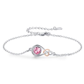 TwoAnts Infinity Bracelet 925 Sterling Silver Adjustable Birthstone Charms Bracelets October Birthstone Jewellery Birthday Gifts for Her Women