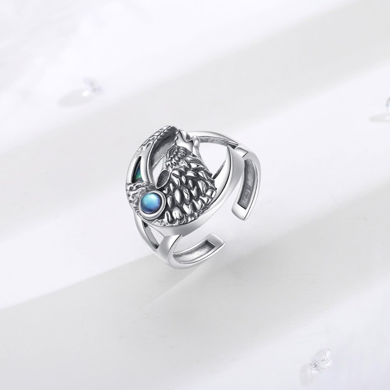 AEONSLOVE Wolf Ring 925 Silver Adjustable Rings for Men Women