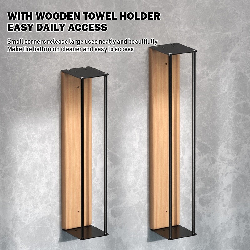 Wall-Mounted Towel Rack for Bathroom Storage – Iron & Wood