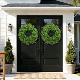 JDKPK 28 Inch Large Boxwoods Wreaths for Front Door Artificial Green Leaves Greenery Indoor Outdoor Wreath Home Decor Porch Window Wall Farmhouse Door Decorations Spring Summer Fall All Seasons