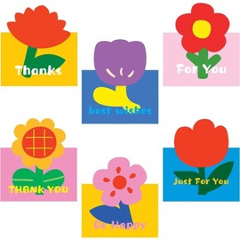 Thank You Cards with Envelope 6 Pcs Cute Just for You Cards 6 Different Unique Flower Design Best Wishes Card for Kids Women