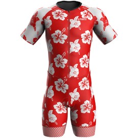 Sparx Mens Triathlon Suit - Aero Triathlon Suit Men - Short Sleeve Tri Suit Racesuit (2XL, Hisbiscus)