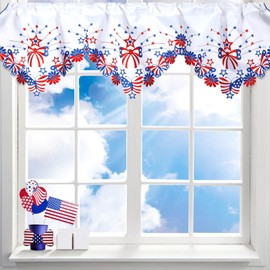 Hillsuren Embroidered Memorial Day Kitchen Curtains Valances 58 x 14 Inch Patriotic Red White Blue 4th of July Star Window Treatment Valance Curtain for Independence Veterans Day Decor