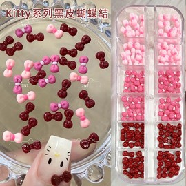 [Overseas] Kitty Ribbon Parts Hot Black Leather Kitty Series Nail Bow 12 Grid Box-Type Resin Accessory Summer 12 Grid-Butterfly Knots-Total 120 30ea