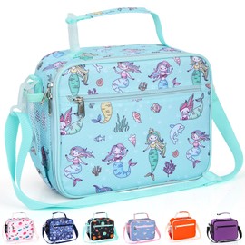 Homtibrm Insulated Lunch Bag, Kids Lunch Cool Bag with Adjustable Strap, Waterproof Lunch Box Bag for Adults Kids Boys Girls Work School Picnic (Cute Mermaid)