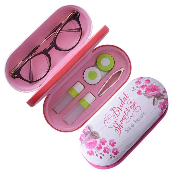 Onwon 2-In-1 Glasses Case Len Case & Eye Glasses Double Layer Storage Case with Mirror - Fresh Creative Double Sided Portable Design Perfect for Home, Office and Travel (Pink)