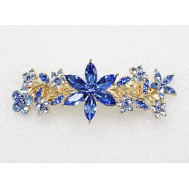 Faship Gorgeous Blue Rhinestone Crystal Floral Hair Barrette Clip