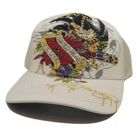Ed Hardy New Rhinestone LUXE Pierced Eagle Tattoo Cream Era Snapback Hat Cap