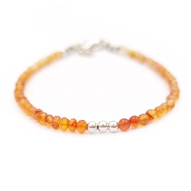 Orange Carnelian Round Roundel Beads Bracelet for women Sterling Silver Crystal Healing Gemstone Beaded Jewelry