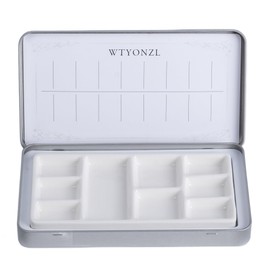 WTYONZEL Travel Watercolor Palette,Portable Ceramic Palette 9 Well,Empty Wet Palette Metal Paint Box with Porcelain Palette(Silve Box)