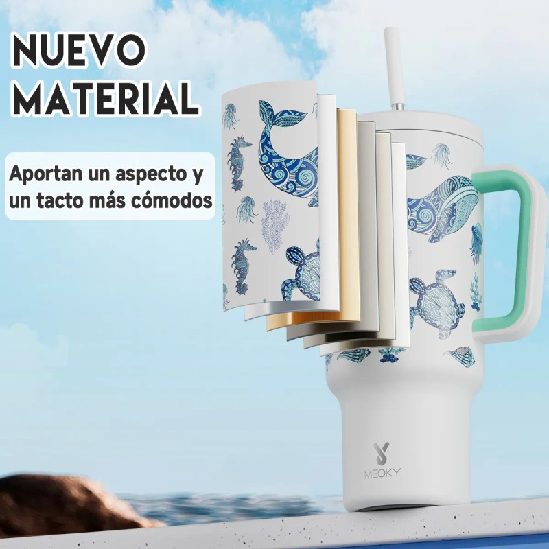 Meoky Vaso Térmicos De Inoxidable Con Calor/frí Pajilla 40oz