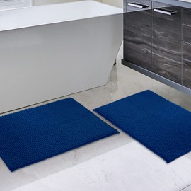 PSBP BEAUTY 2-Piece Bathroom Rugs Set, Premium Bathroom Mats for Bathroom Floor, Small Machine Washable Chenille Bath Rug, Non Slip and Super Absorbent, (30" x 20" Plus 24" x 17", Navy Blue)