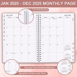 2025 Planner - Weekly & Monthly Planner Runs from January 2025 to December 2025, 6" x 8.3", 12 Monthly Tabs, 14 Notes Pages, Inner Pocket, Flexible Cover with Twin-Wire Binding, Butterfly flower