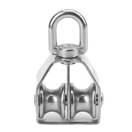 Double Pulley Block, Fydun 316 Stainless Steel Marine Pulley Lifting Double Roller Rotatable Loading Pulley Lifting Tools Silver for Ships