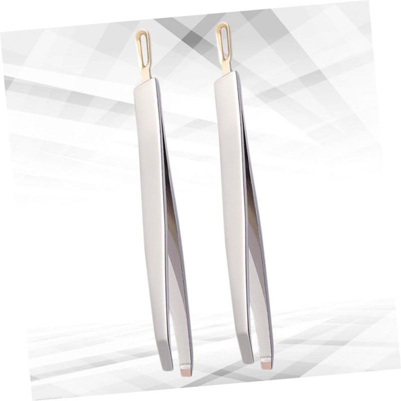Healeved 2pcs Stainless Steel Eyebrow Tweezers Set Clamps Angled Eyebrow