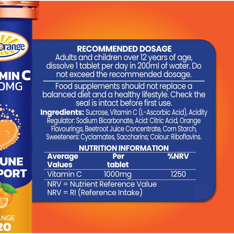 Haliborange Seven Seas Effervescent Vitamin C Tablets, Orange, 20 count