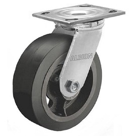 Albion 16MR08201S 8" Diameter Moldon Rubber on Cast Iron Wheel Medium Heavy Duty Swivel Caster, Roller Bearing, 4-1/2" Length x 4" Width Base Plate, 600 lb. Capacity Range