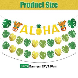 Hawaiian Party Decorations Hawaiian Aloha Party Banner Glittery Tropical Leaves Banner Luau Party Decorations for Hawaii Theme Party Summer Beach Party Birthday