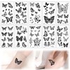 10 Blätter Temporäre Tattoos,Schwarz Schmetterling Temporäre Tätowierung,Wasserdicht Klebetattoos Erwachsene,Temporary Tattoo