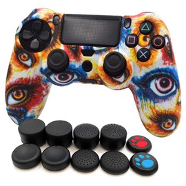 FOTTCZ Anti-Slip Soft Silicone Cover Skin Set for PlaySation 4 Controller (Alias Wireless DualShock 4) which 1pcs Controller Skin + 8pcs Thumb Grip Caps - Big Eye