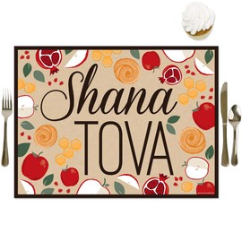 Big Dot of Happiness Rosh Hashanah - Party Table Decorations - Jewish New Year Placemats - Set of 16