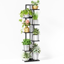 ROSSNY 55 Inch Tall Plant Stand Indoor, 7 Tier 8 Potted Bamboo Plant Stands for Indoor Plants, Corner Plant Stand, Tiered Plant Stands, Plant Shelf For Indoor, Planter Holder for Multiple Plants Indoor, Black