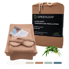 GREENLEAF 100% Organic Viscose Derived from Bamboo Sheets | King Size 5pcs Set | Ultra Soft & Cooling, 18" Deep Pocket, Double Stitched, Perfect for Hot Sleepers | King Bed Sheets | Raisin