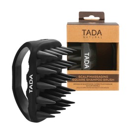 TADA BEAUTY - Long Bristle Large Square Silicon Shampoo Brush Head Scalp Massager Scrubber for Men and Women for Hair Growth Dandruff (Charcoal)