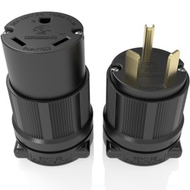 Journeyman-Pro NEMA TT-30P & TT-30R, 30 Amp, 125 Volt, 3-Prong Straight Blade Male & Female RV Trailer Generator Plug Connector, Black Industrial Grade, Grounding 3750 Watts (Black - Combo Set)