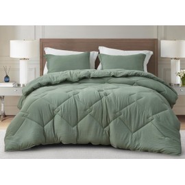 Chezmoi Collection Logan Sage Green Comforter Set Oversized King Size 3-Piece Soft Lightweight Stone-Washed Microfiber Comforter Set for All Season (1 Comforter 118x98, 2 Shams)