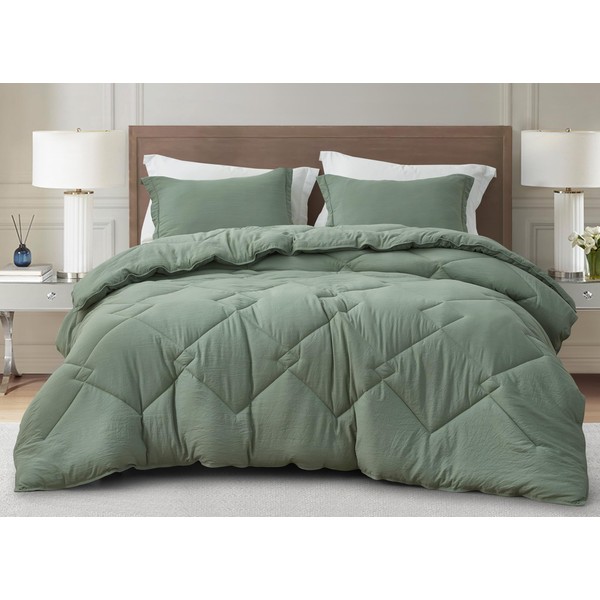 Chezmoi Collection Logan Sage Green Comforter Set Oversized King Size