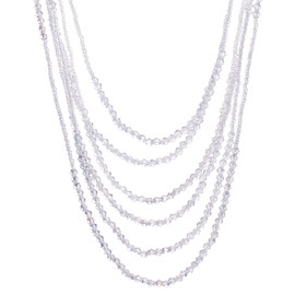 White Long Statement Necklace Multi-Strand Waterfall Chains with Crystal Beads Charms Pendant