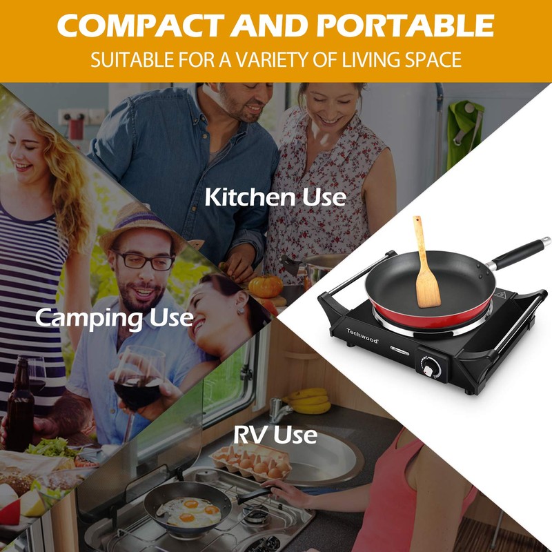 Techwood Hot Plate Portable Electric Stove 1500W Countertop Single Burner