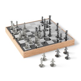 Umbra Buddy Chess Set for Kids & Adults – Modern Original Chessboard Game Made of Metal with Nickel & Titanium Finish – Measures 13 x 13 by 1 ½ Inch (33 x 33 x 3.8 cm) - Velvet Bottom for Easy Moving