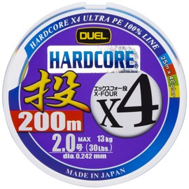 DUEL HARDCORE PE Line No. 2 HARDCORE X4 Casting 656.2 ft (200 m) 82.0 ft (25 m) x 4 Colors 40.6 ft (12.5 m) Each Black Marking Casting H3292
