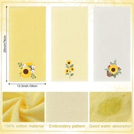 Tingjoo Sunflower Hand Towels Farmhouse Yellow Sunflower Bathroom Decor 14x29 Inch Embroidered Decorative Cute Spring Summer Cotton Soft Absorbent Towels for Bathroom Kitchen