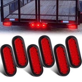 6 Pcs 6 Inch Red Oval Led Trailer Tail Lights 24 LED Grommet Mount, Oval 6" Red Stop Turn Tail Brake Light Rubber Flush Mount Replacement for Trailer RV Trucks Bus Waterproof
