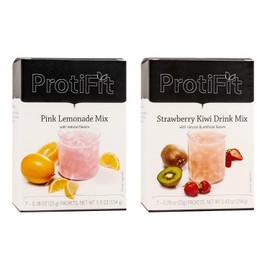 PROTIFIT - High Protein Pink Lemonade & Strawberry Kiwi Fruit Drink 2 Pack, 15g Protein, Low Calorie, Sugar Free, Ideal Protein Compatible, 7 Servings Per Box, (2 Pack)