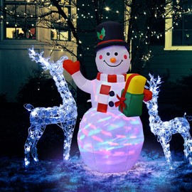 Tangkula 5 FT Christmas Inflatable Snowman, Outdoor Blow up Xmas Decorations w/Built-in Colorful LED Lights, 2 Ground Stakes & Safety Ropes, Christmas Decorations for Outdoor, Yard, Garden, Lawn