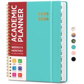 Academic Planner 2025-2026 For Women & Men, Monthly and Weekly Calendar Planner, Jul 2025 - Jun 2026, A5 (6.3" x 8.5"), Teacher Student Planning Book with Tabs, Ideal for Office School Supplies - Aquamarine