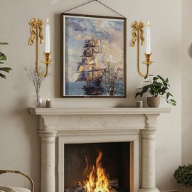 Bolifish Vintage Gold Bow Candle Holders Set of 2, Solid Brass Wall Mounted Tapered Candle Sconce, Candle Holder Wall Decor for Living Room, Bedroom and Hallway