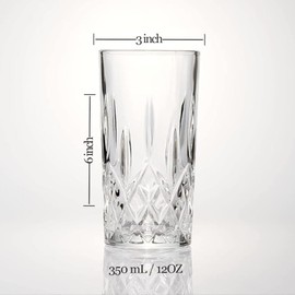LEMONSODA Premium 12oz Highball Glass, for Water, Juices, cocktails - Set of 12 - Crystal Cut Glasses – Elegant Textured Tom Collins Glassware Set - Premium Packaging