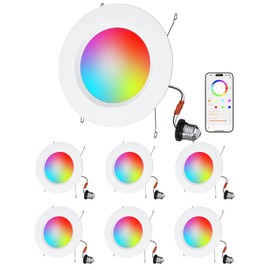 Neliwo LED Recessed Lighting 6 inch/5 inch, Smart RGB Bluetooth Can Lights, 13W 1050LM, Color Changing, Retrofit Led Recessed Light Compatible with Alexa for Bedroom Living Room Kitchen, 6Pack