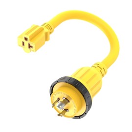 1FT 30-Amp to 15-Amp Marine-Shore Power-Adapter NEMA L5-30P to 5-15/20R,10AWG 30Amp to 20Amp T Blade Marine Adapter Plug,Twist Lock 125V 30A to 20A/ 15A Household Outlet Pigtail Boat