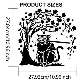 MAYJOYDIY Cherry Blossoms Cat Stencil 11.8×11.8inch Large Katana Stencil with Paint Brush Square Japanese Style Drawing Template for Wood Walls Canvas Furniture Crafts Art Projects