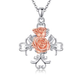 VONALA Cross Necklace For Women 925 Silver Silver Pendant Rose Necklace Cross Jewelry